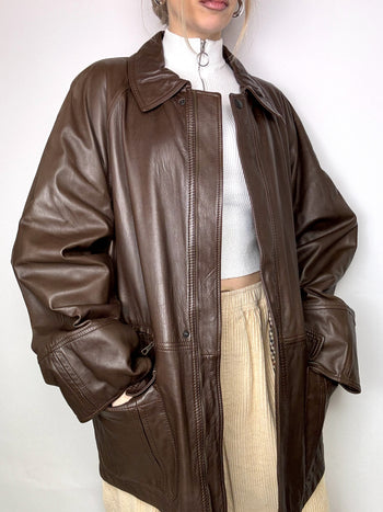 Veste en cuir droite brune L/XL vintage