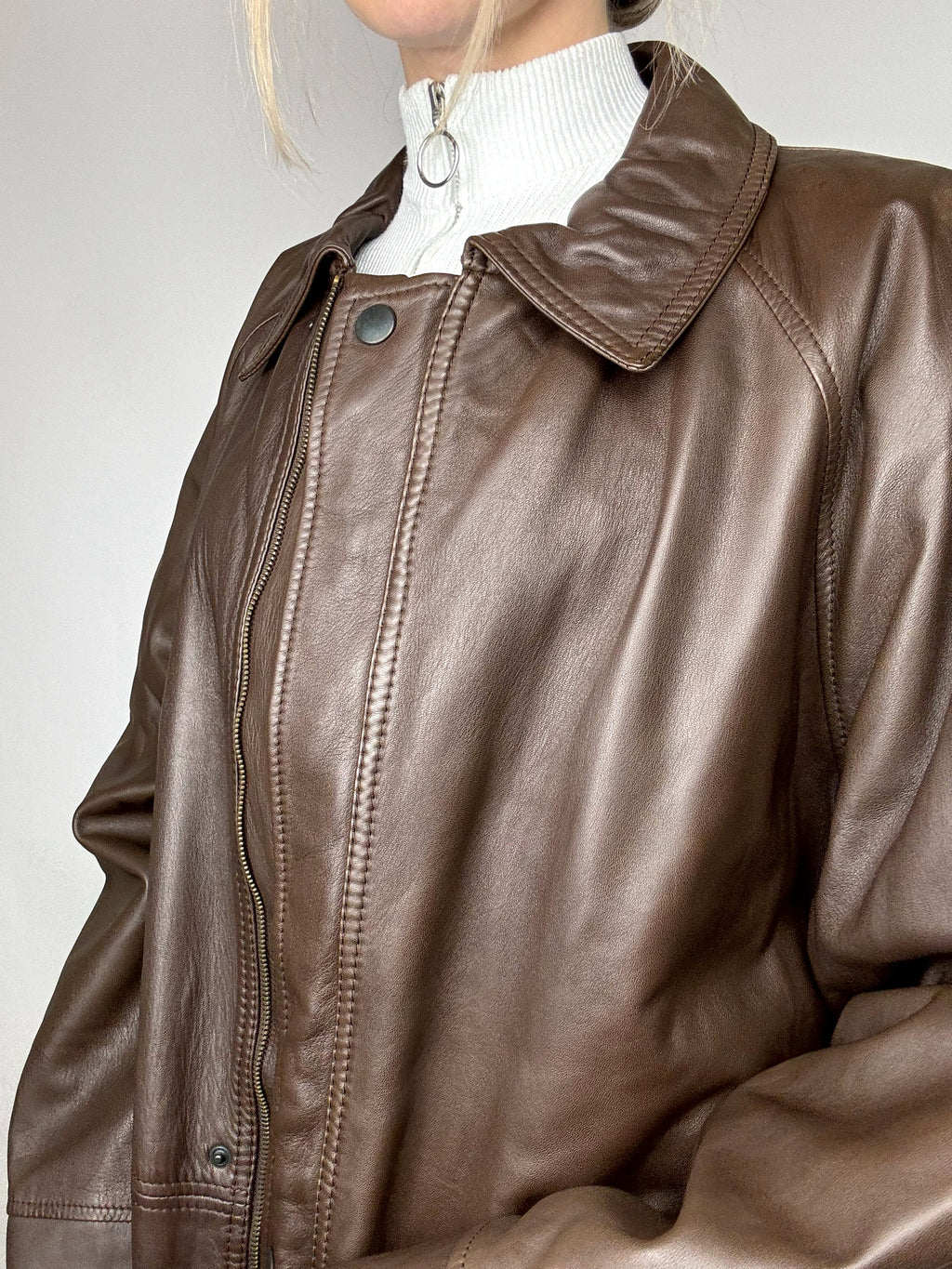 Vintage L/XL Brown Straight Leather Jacket