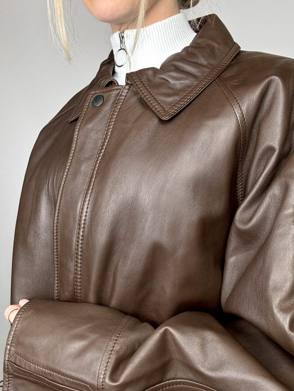 Vintage L/XL Brown Straight Leather Jacket