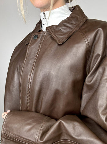 Veste en cuir droite brune L/XL vintage