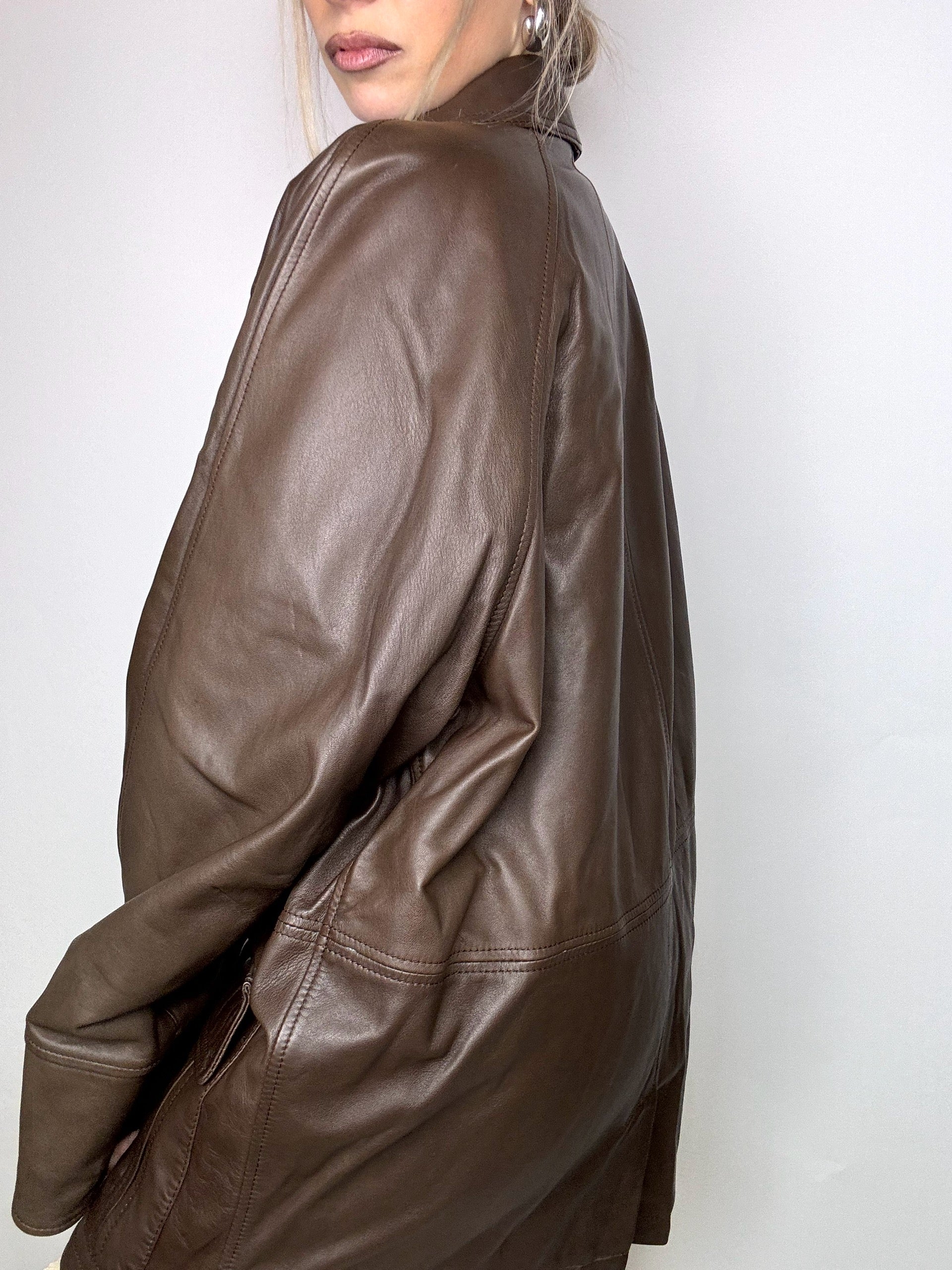 Vintage L/XL Brown Straight Leather Jacket