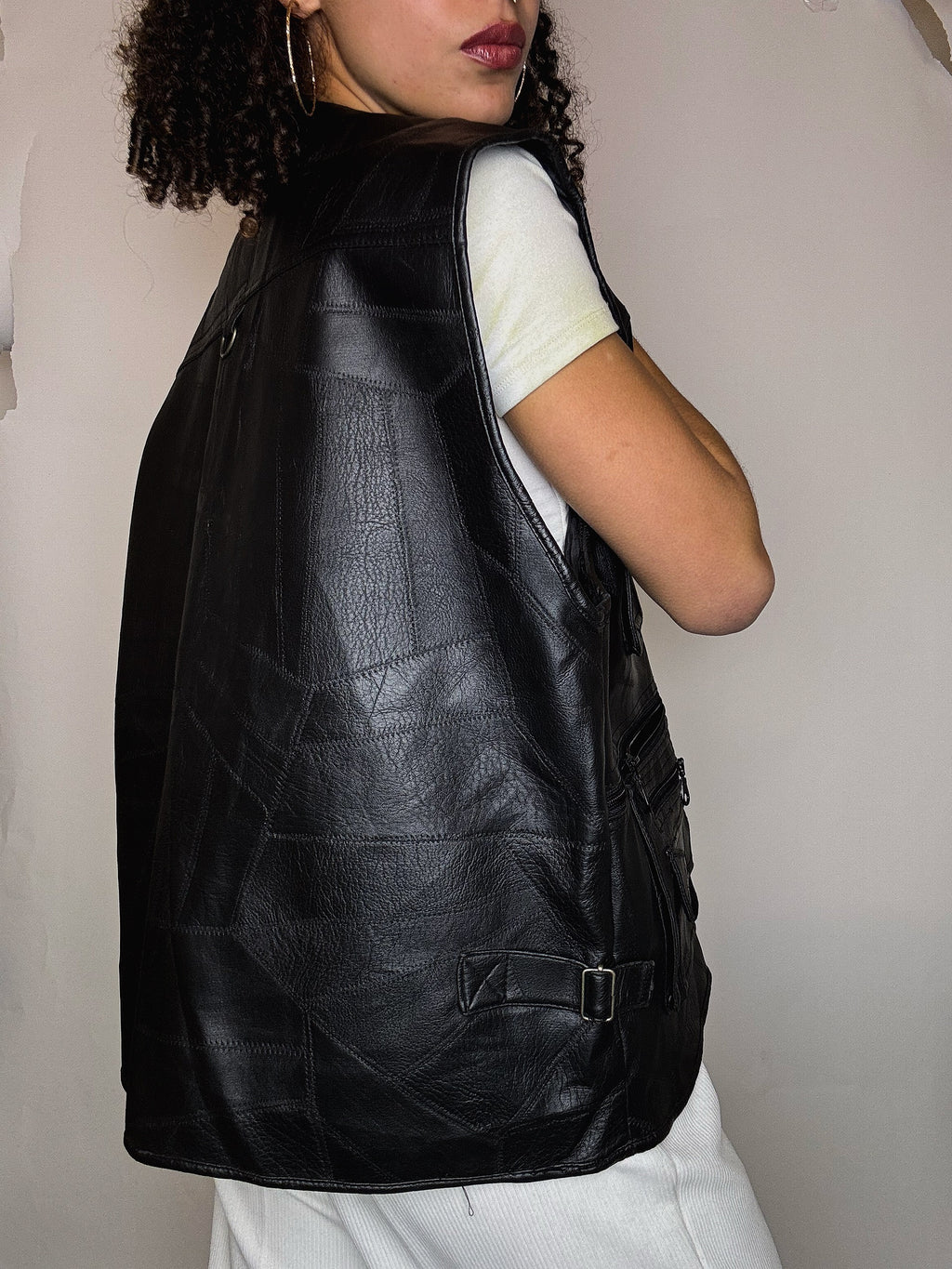 Gilet à poches en imitation cuir L/XL vintage