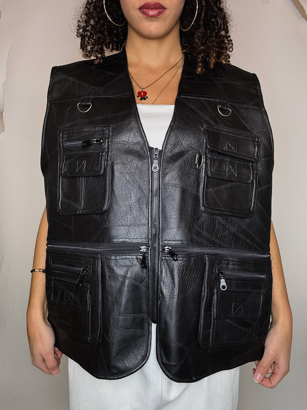 Gilet à poches en imitation cuir L/XL vintage