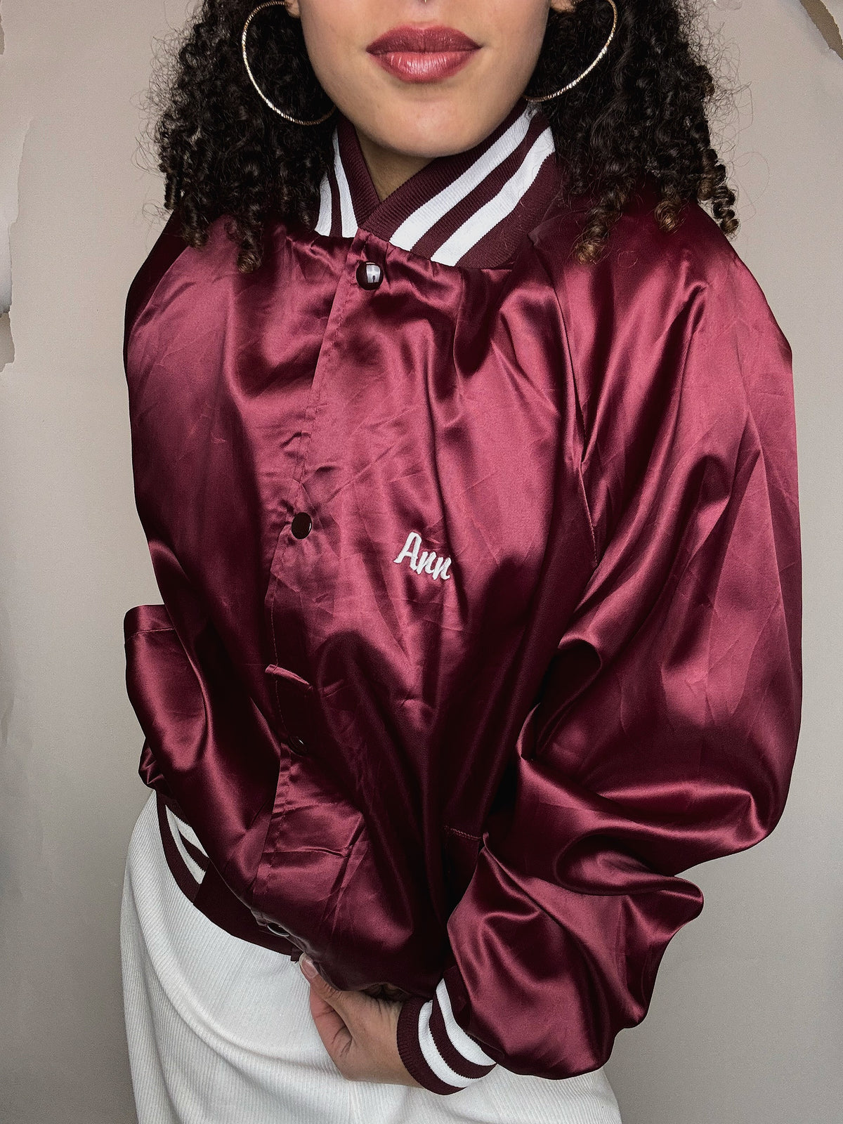 Vintage burgundy nylon bomber jacket L
