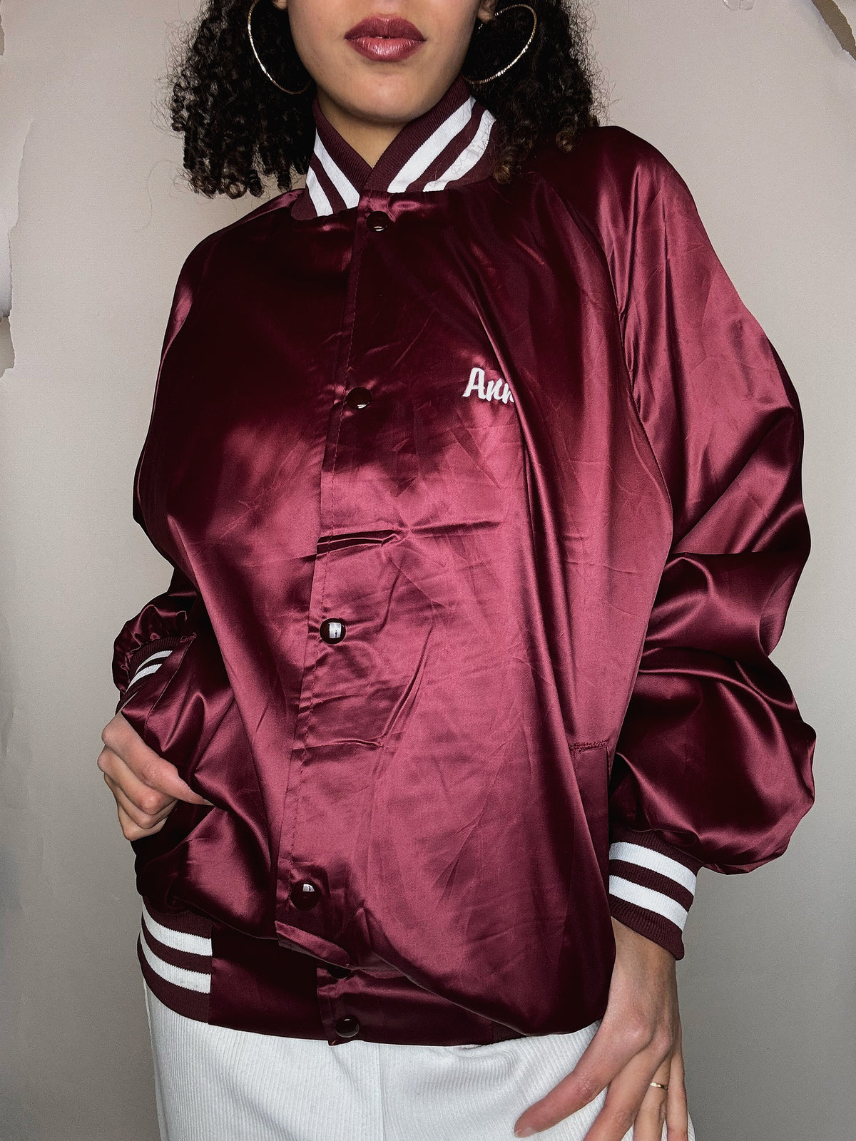 Vintage burgundy nylon bomber jacket L