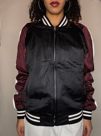 Vintage Nylon-Bomberjacke in Bordeaux und Schwarz, Größe L