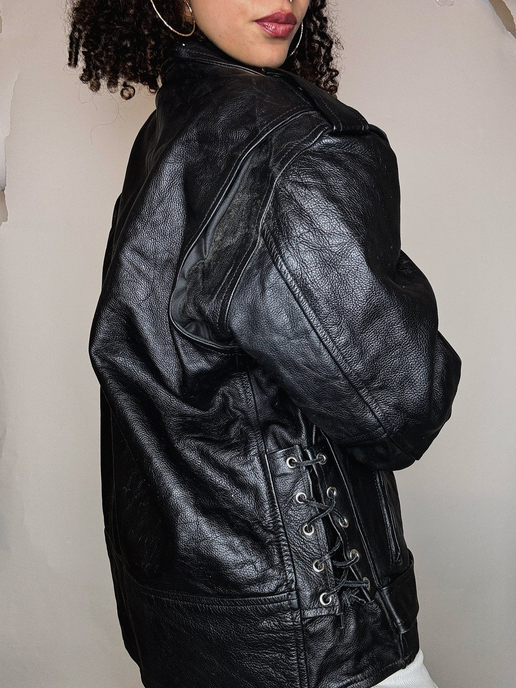 Black leather perfecto jacket 2XL vintage