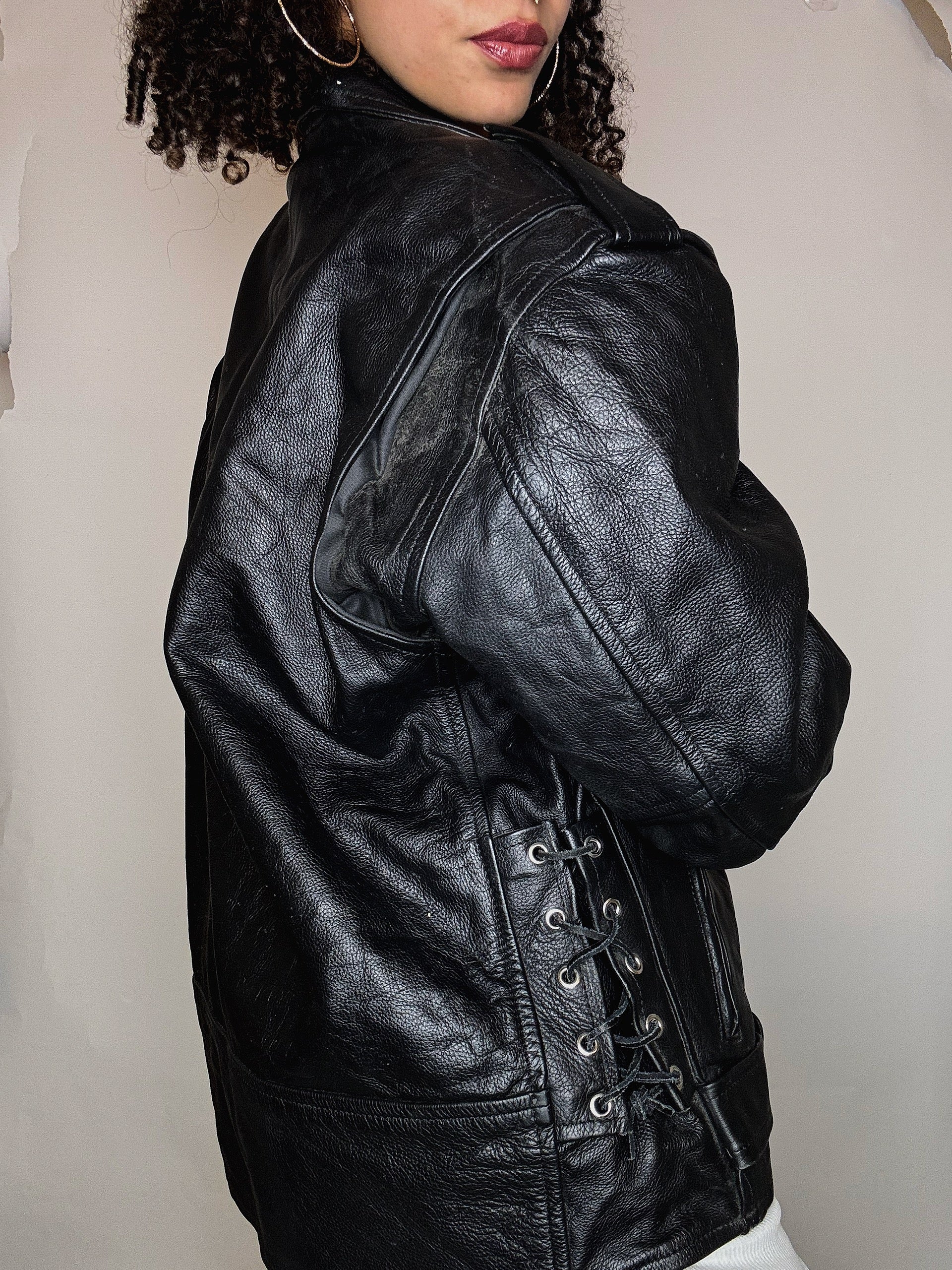 Black leather perfecto jacket 2XL vintage