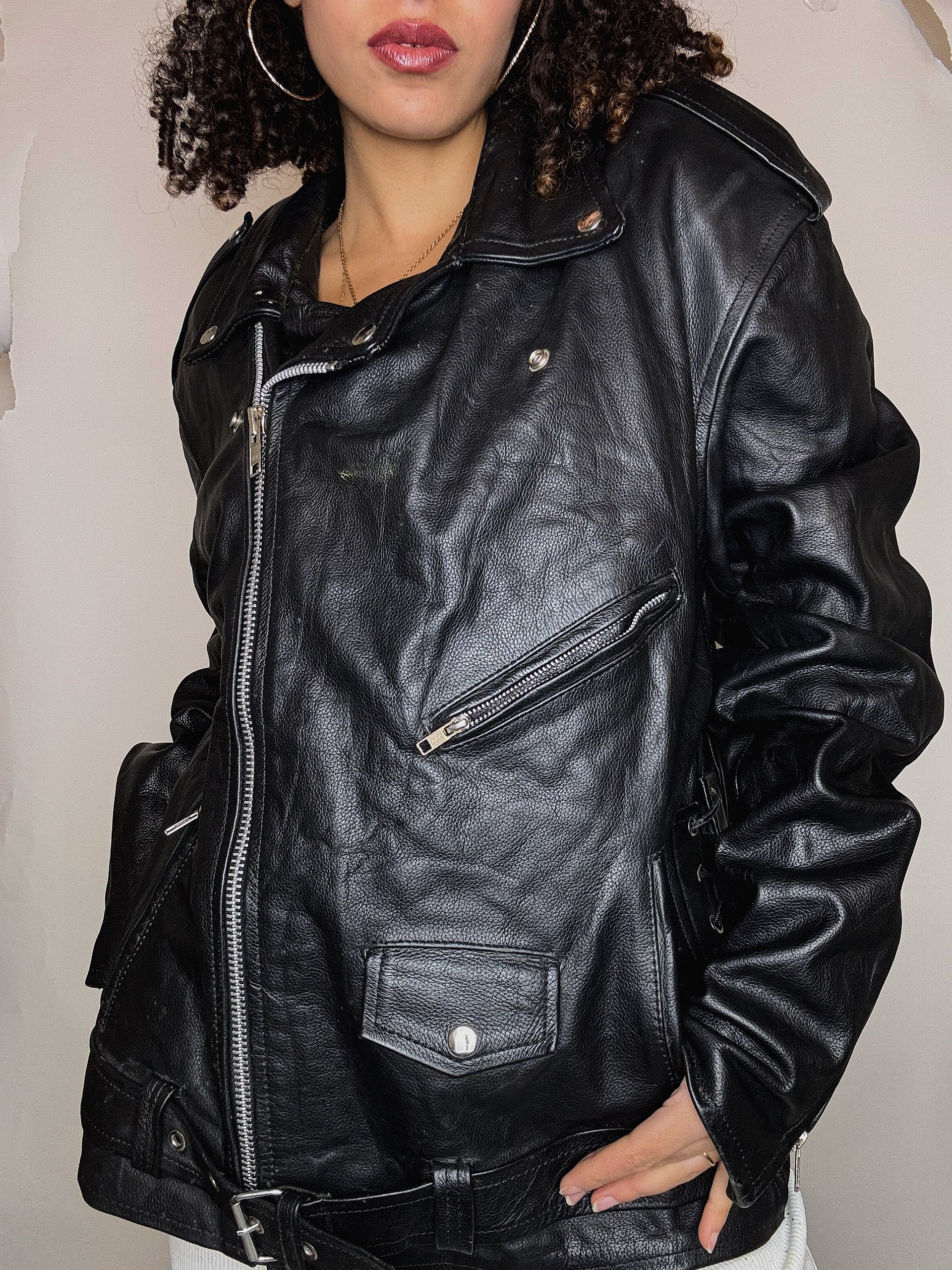Veste perfecto noire en cuir 2XL vintage