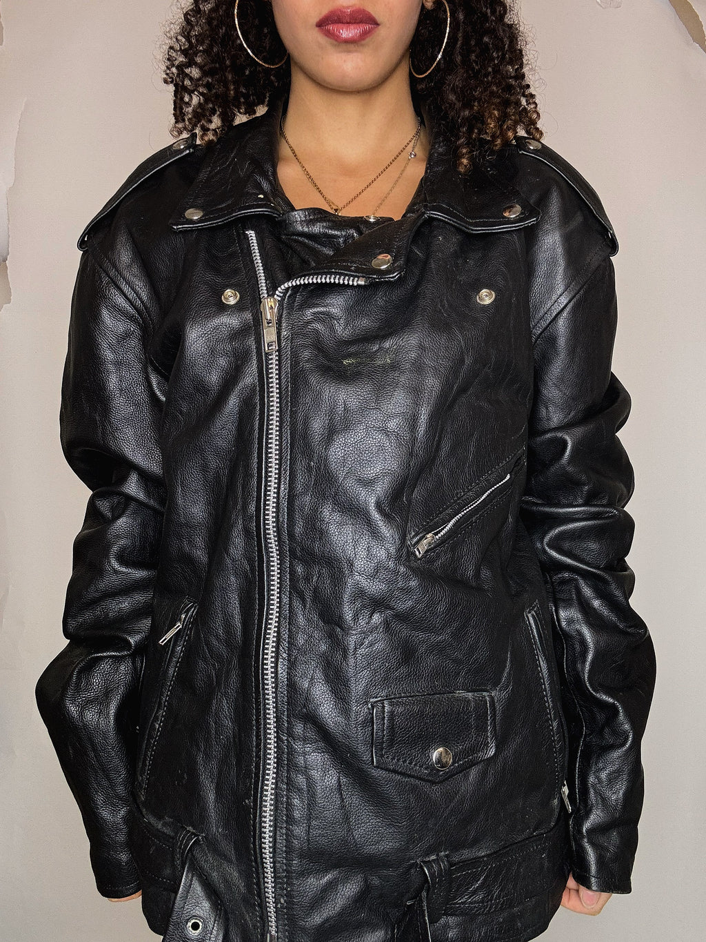 Black leather perfecto jacket 2XL vintage