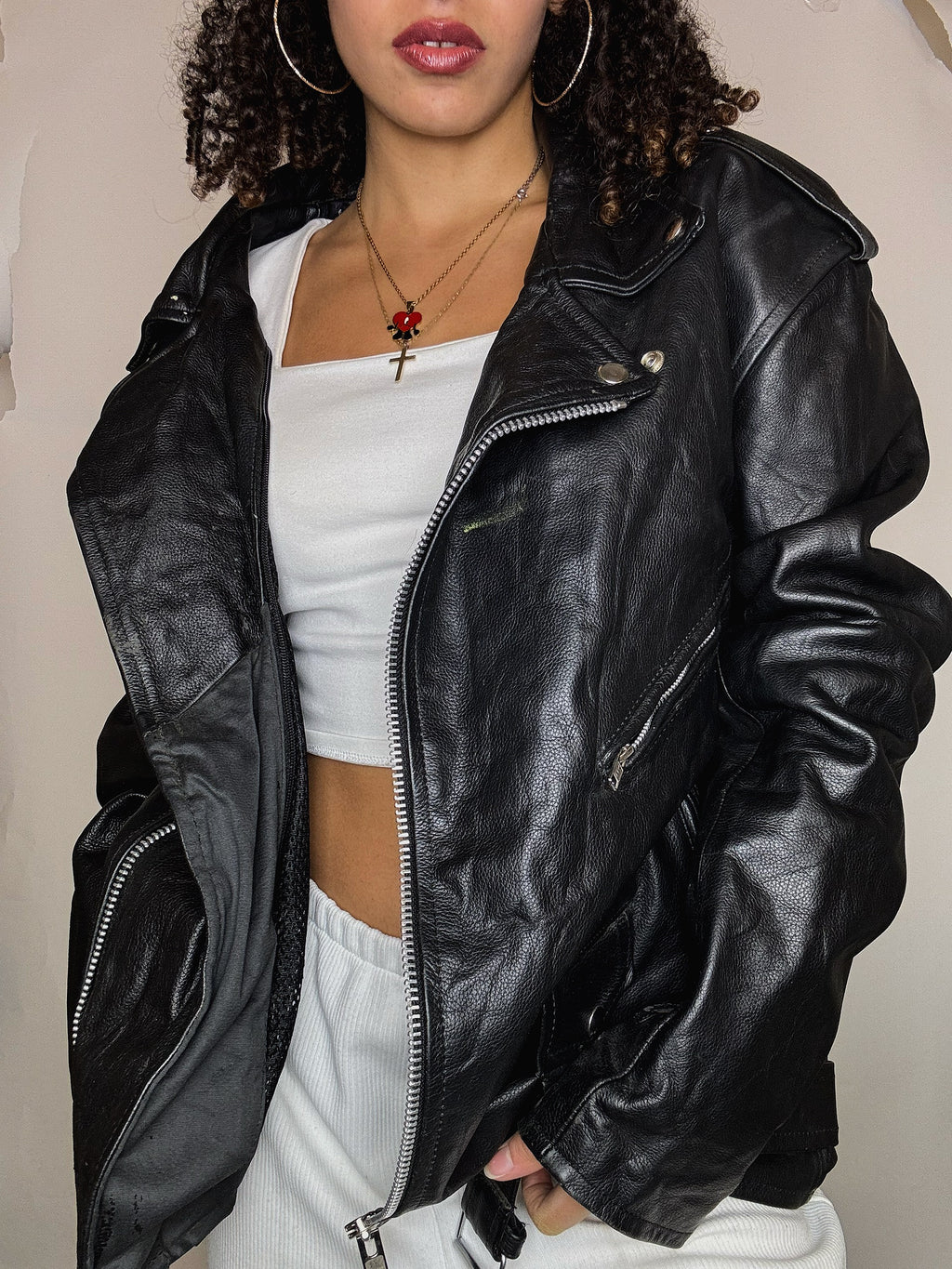 Black leather perfecto jacket 2XL vintage