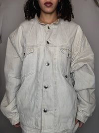 Beige gefütterte Jacke mit XL-Vintage-Lederkragen