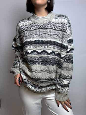 Vintage beige and gray wool sweater L