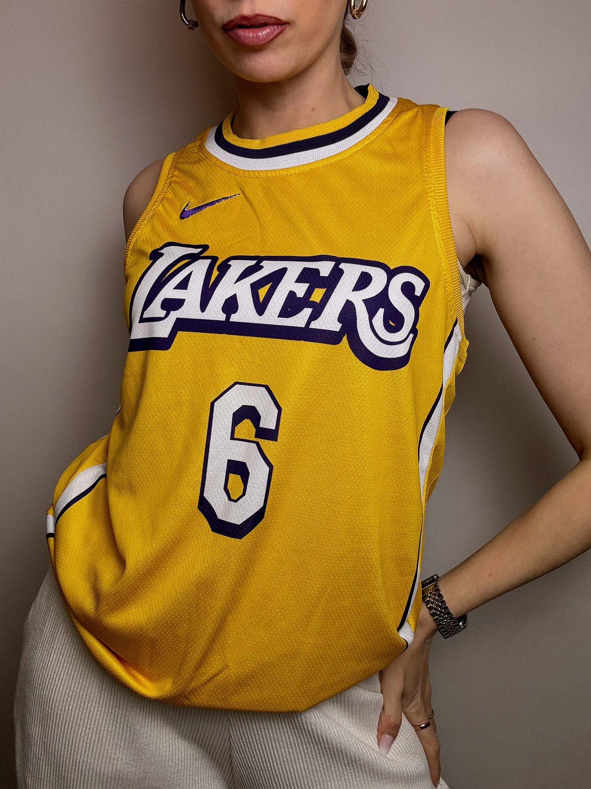 Gelbes NIKE x LAKERS Basketballtrikot S