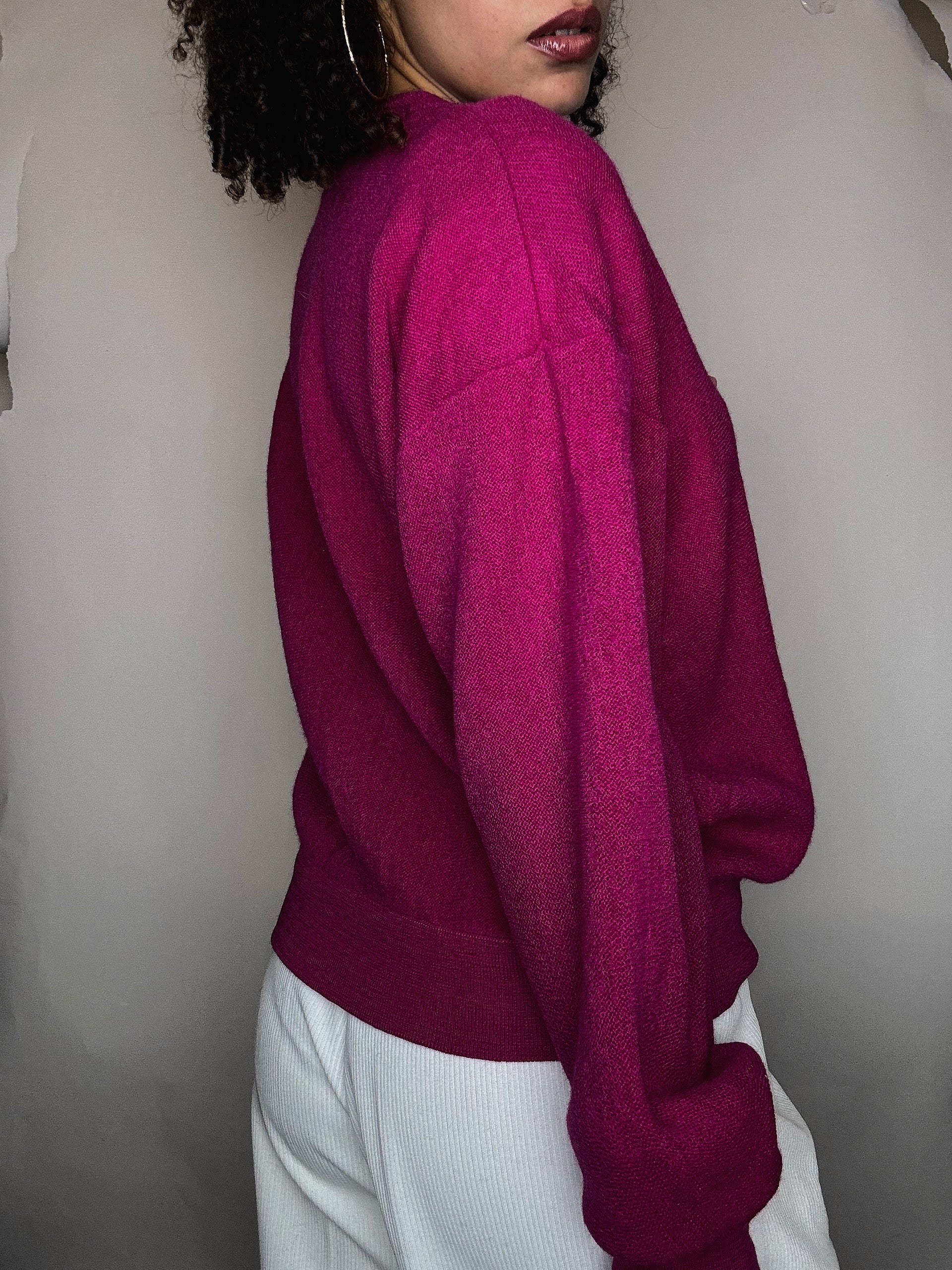 Cardigan en maille fuchsia Lacoste M vintage