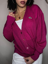Lacoste M vintage fuchsia knit cardigan