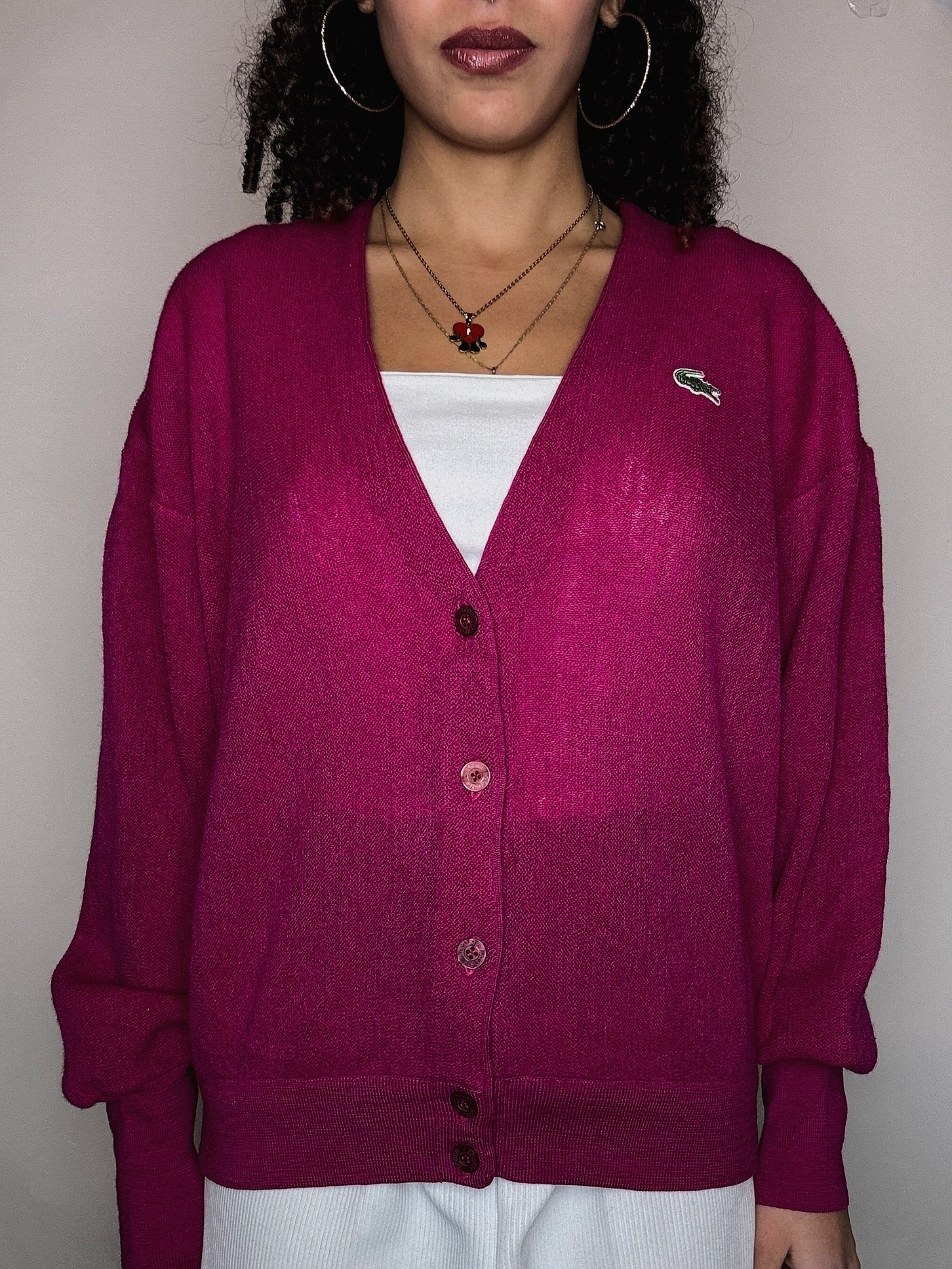 Lacoste M vintage fuchsia knit cardigan