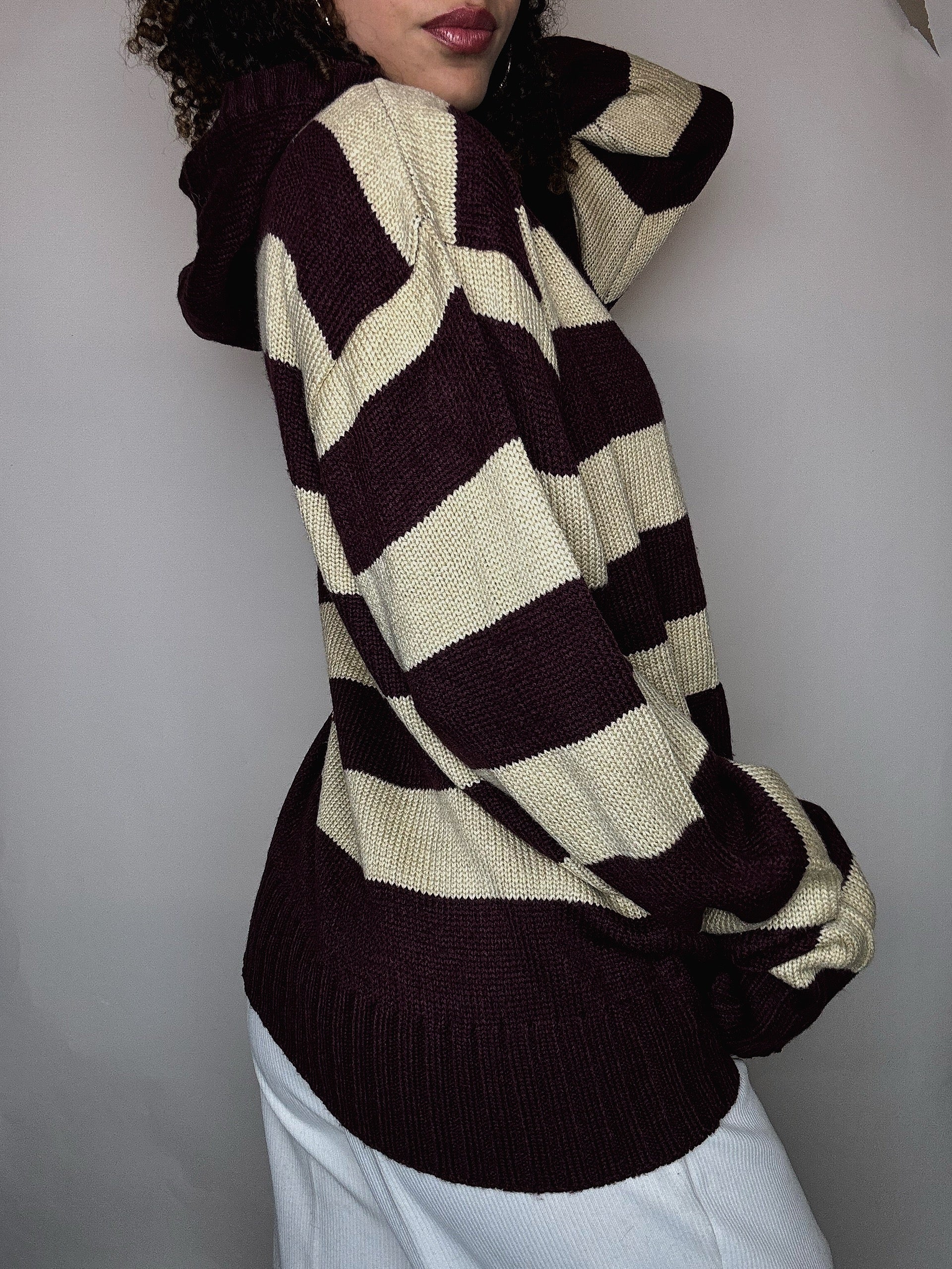Vintage Lacoste gestreifte Strickjacke mit Reißverschluss