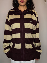 Vintage Lacoste gestreifte Strickjacke mit Reißverschluss