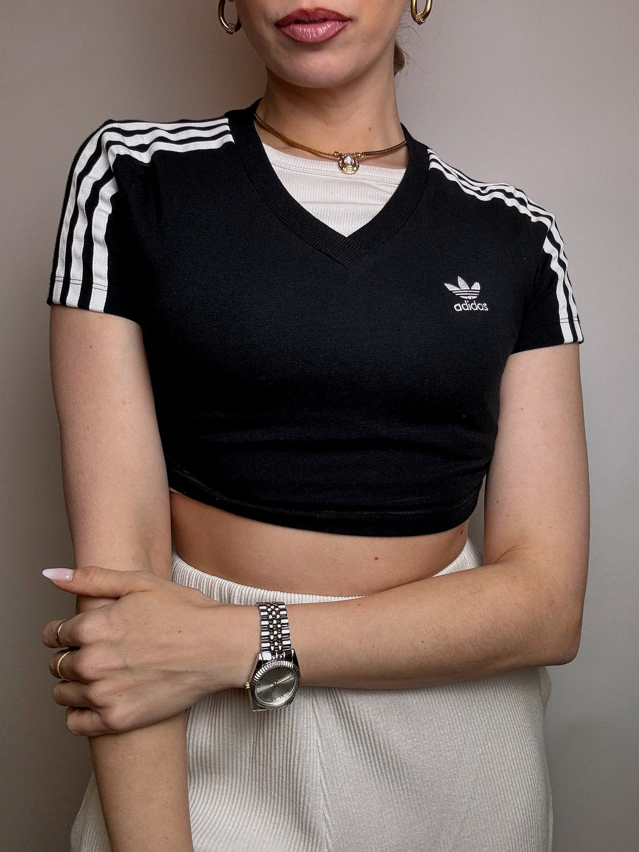 ADIDAS XS Vintage schwarzes bauchfreies Top