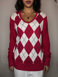 Pull en maille à motif rose Tommy Hilfiger L vintage