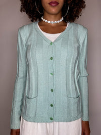 Vintage-Strickjacke aus hellgrüner Wolle, Größe S/M