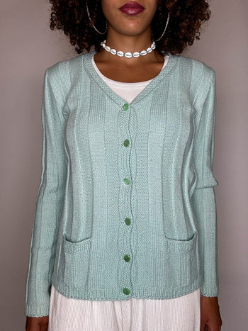 Cardigan en laine vert d'eau S/M vintage