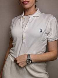 RALPH LAUREN XL Vintage weißes Kurzarm-Poloshirt