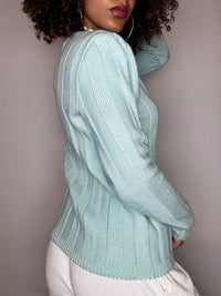 Vintage-Strickjacke aus hellgrüner Wolle, Größe S/M