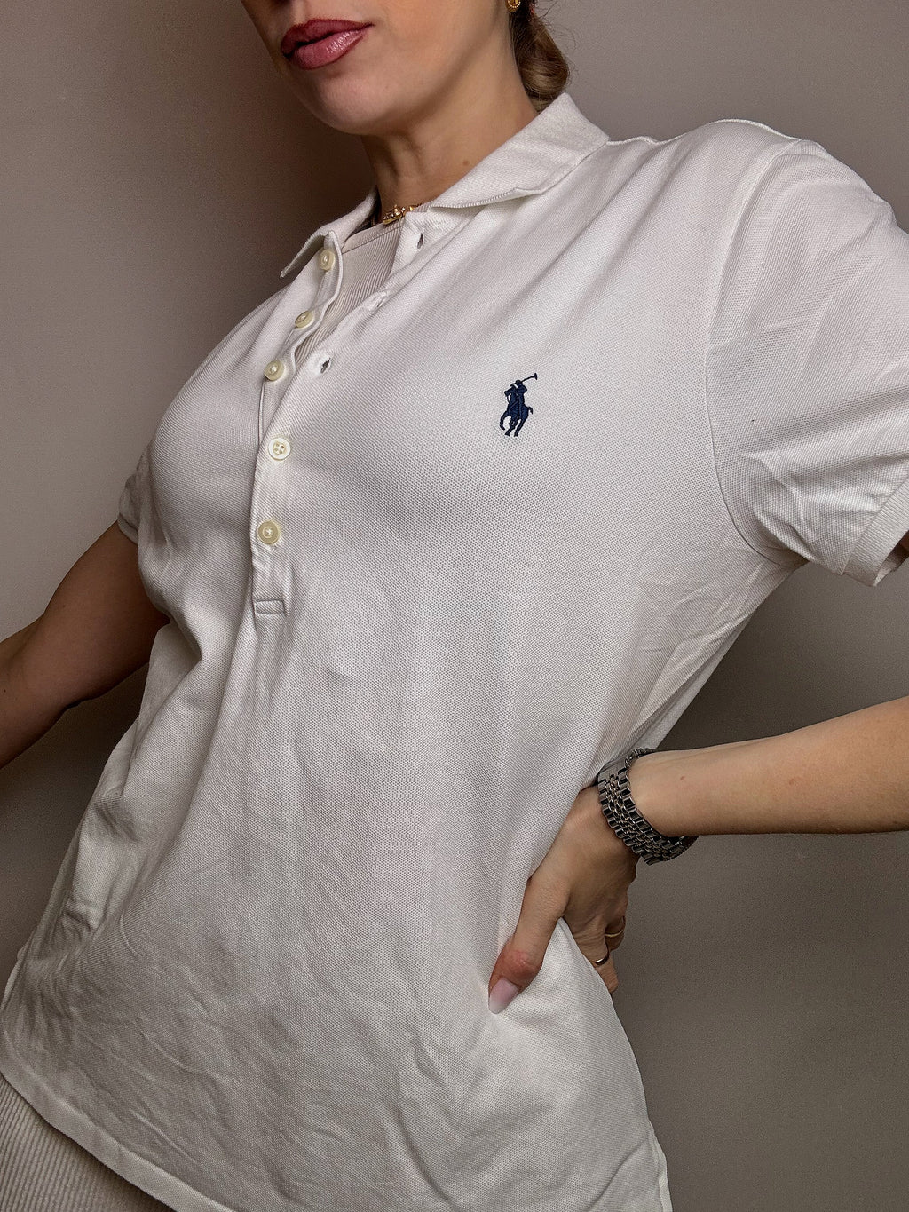 RALPH LAUREN XL Vintage weißes Kurzarm-Poloshirt