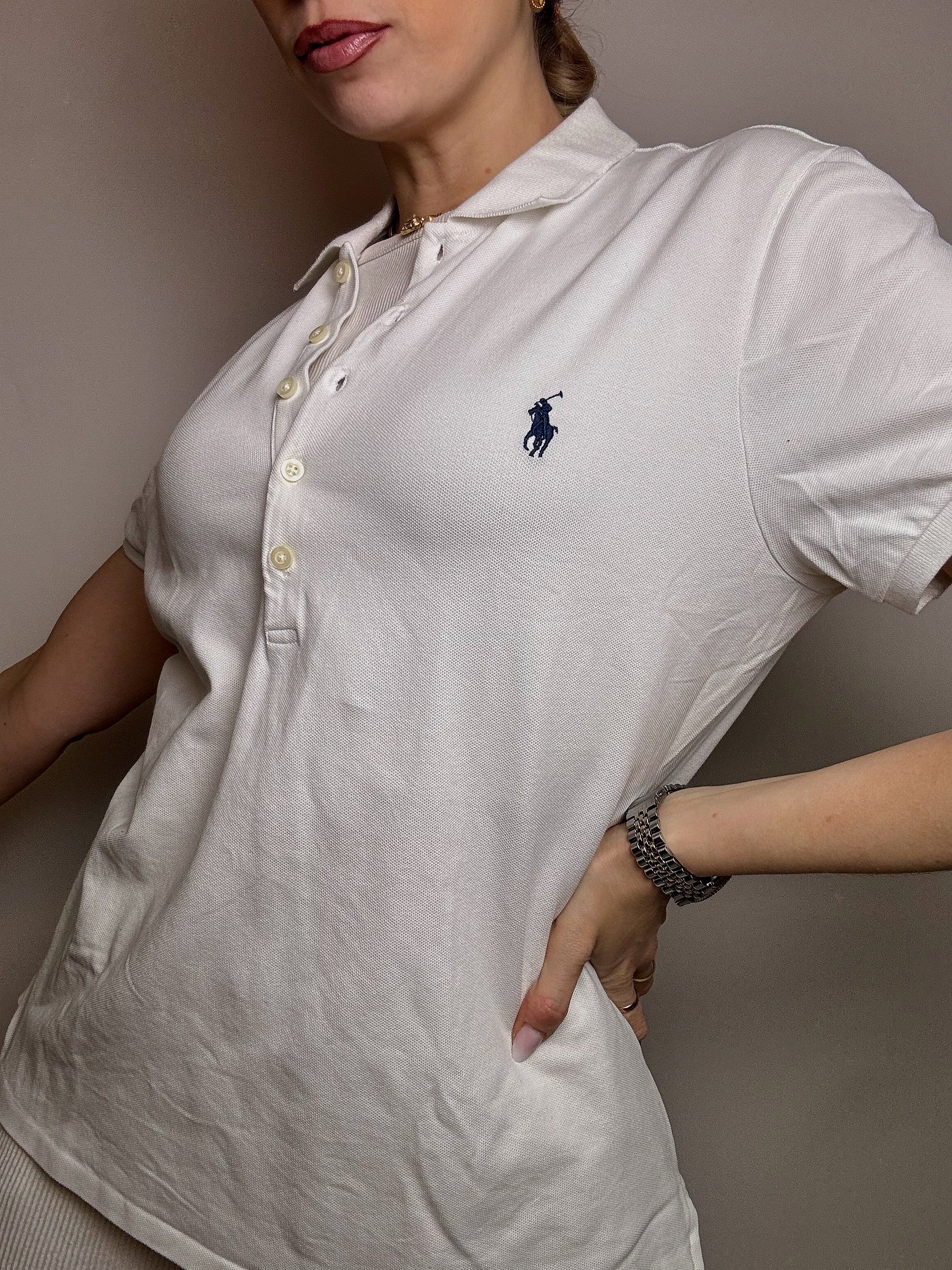 RALPH LAUREN XL Vintage weißes Kurzarm-Poloshirt