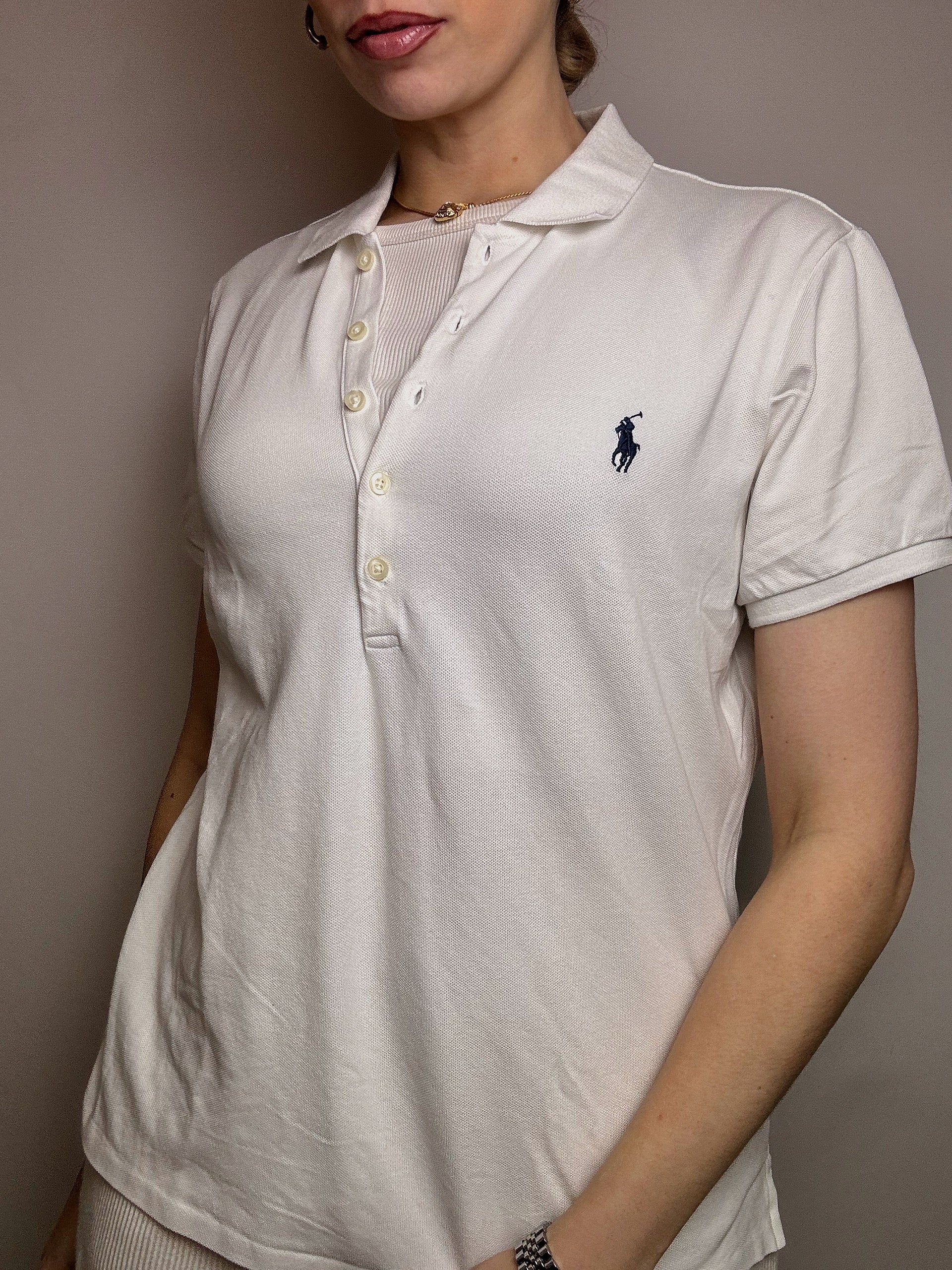 RALPH LAUREN XL Vintage weißes Kurzarm-Poloshirt