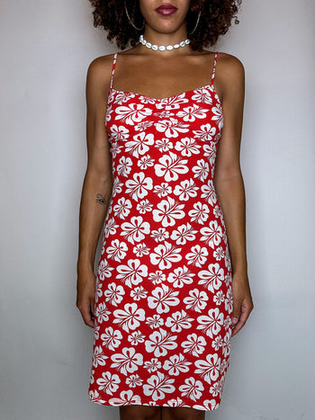 Robe à fleur Hawaiennes rouges M vintage