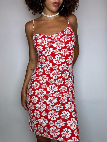 Robe à fleur Hawaiennes rouges M vintage