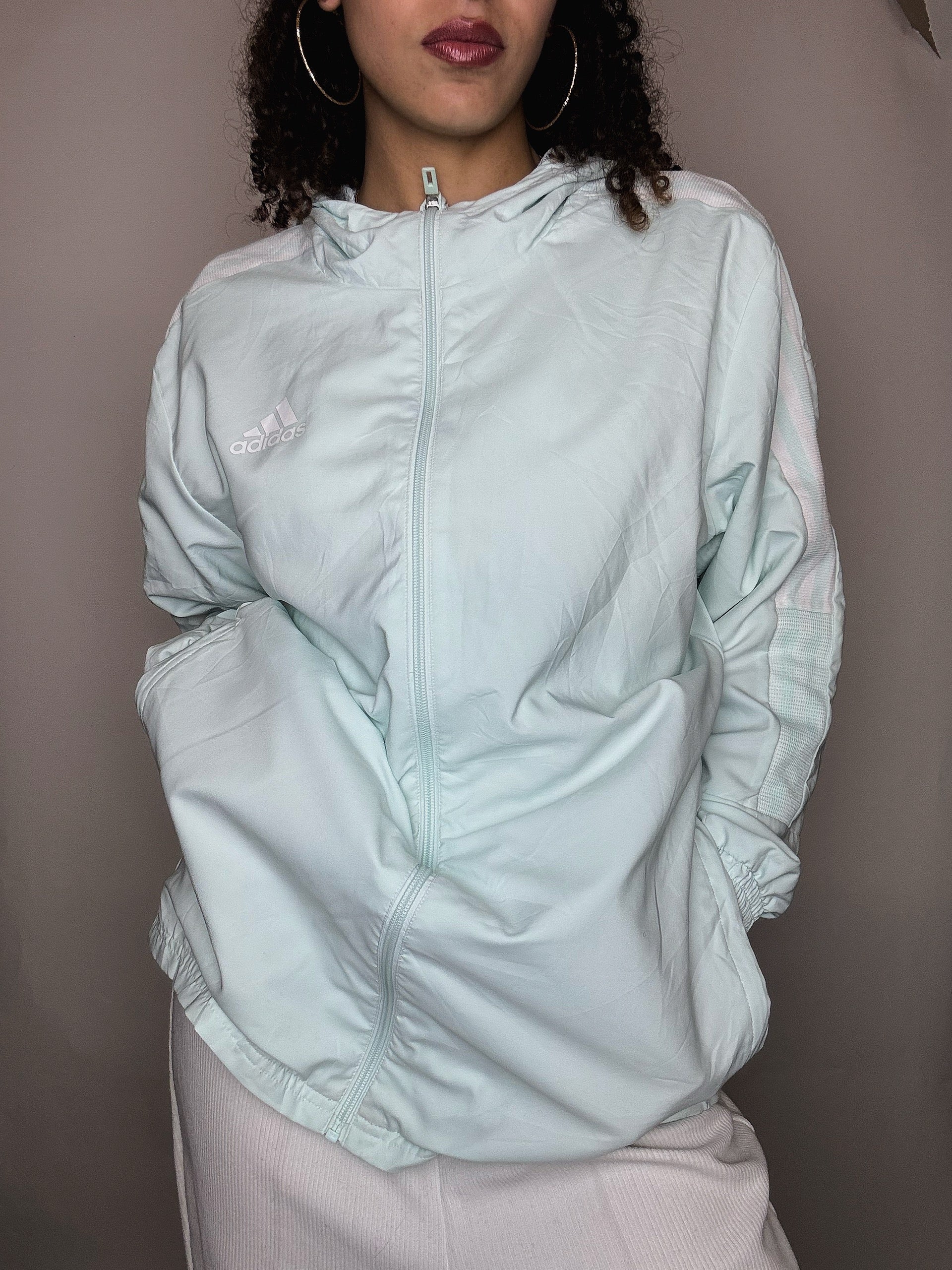 Jacket de sport de vert d'eau Adidas M vintage