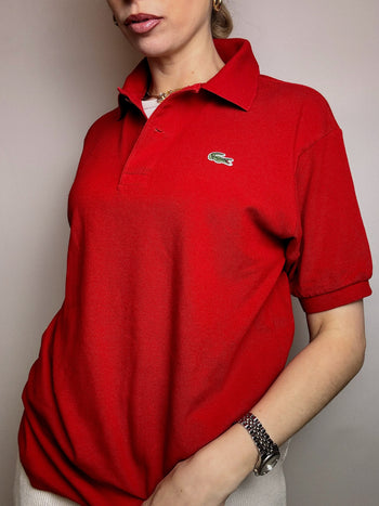 LACOSTE M Vintage rotes Kurzarm-Poloshirt