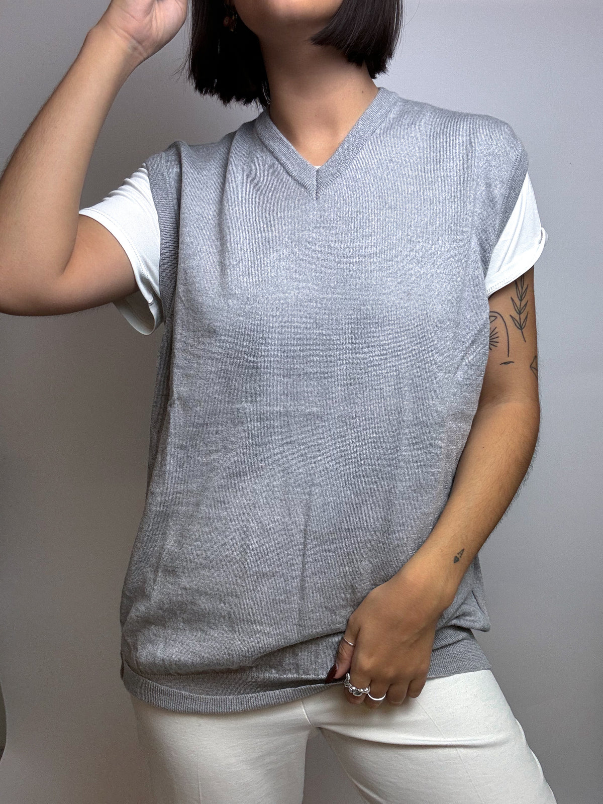 Gilet gris en laine Vintage S