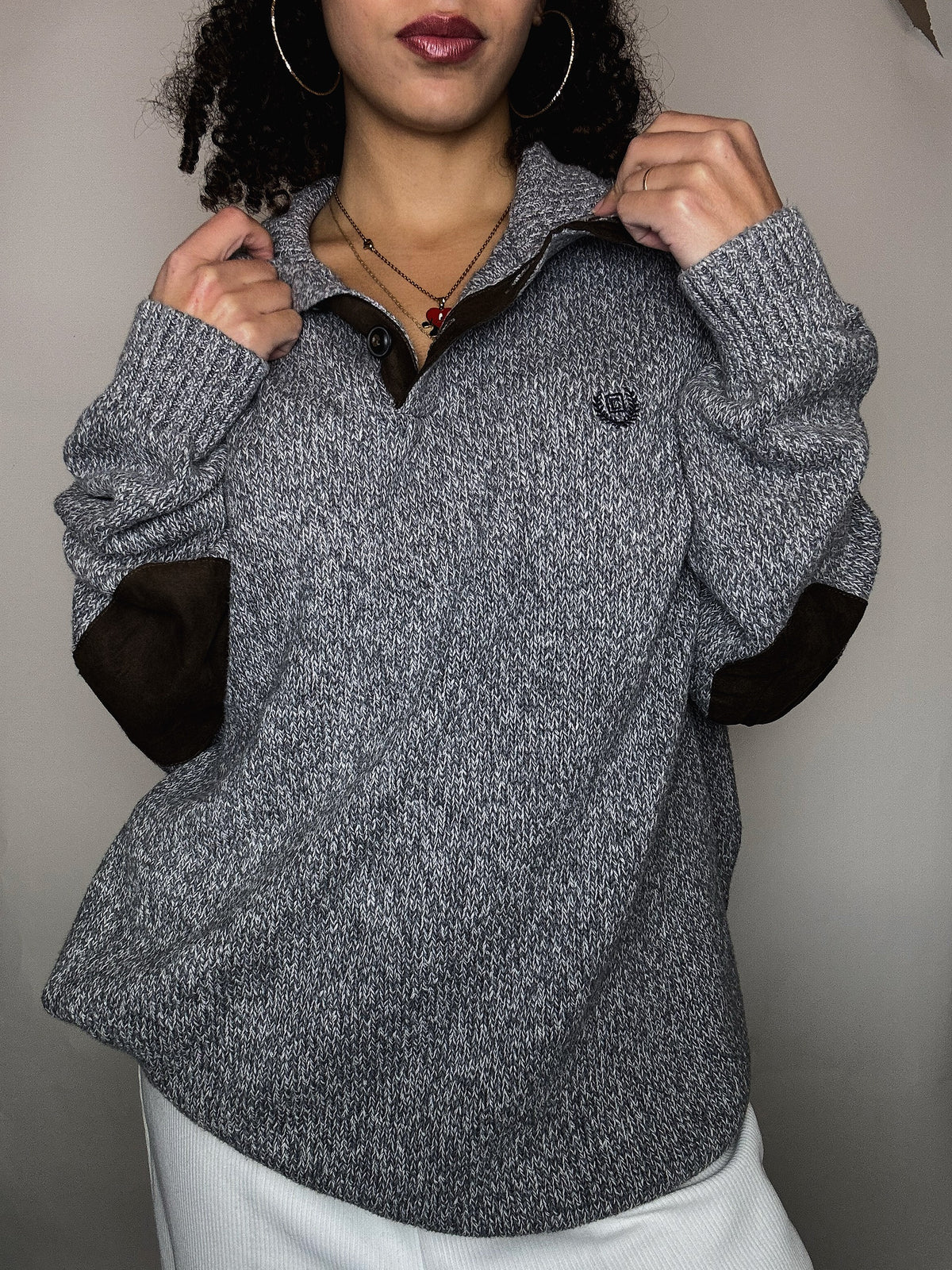 Pull en maille chiné Chaps XL vintage