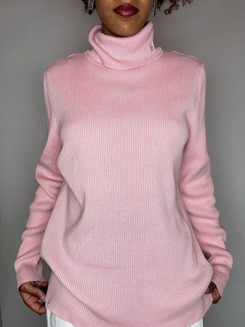 Pull à col roulé rose RALPH LAUREN XL vintage