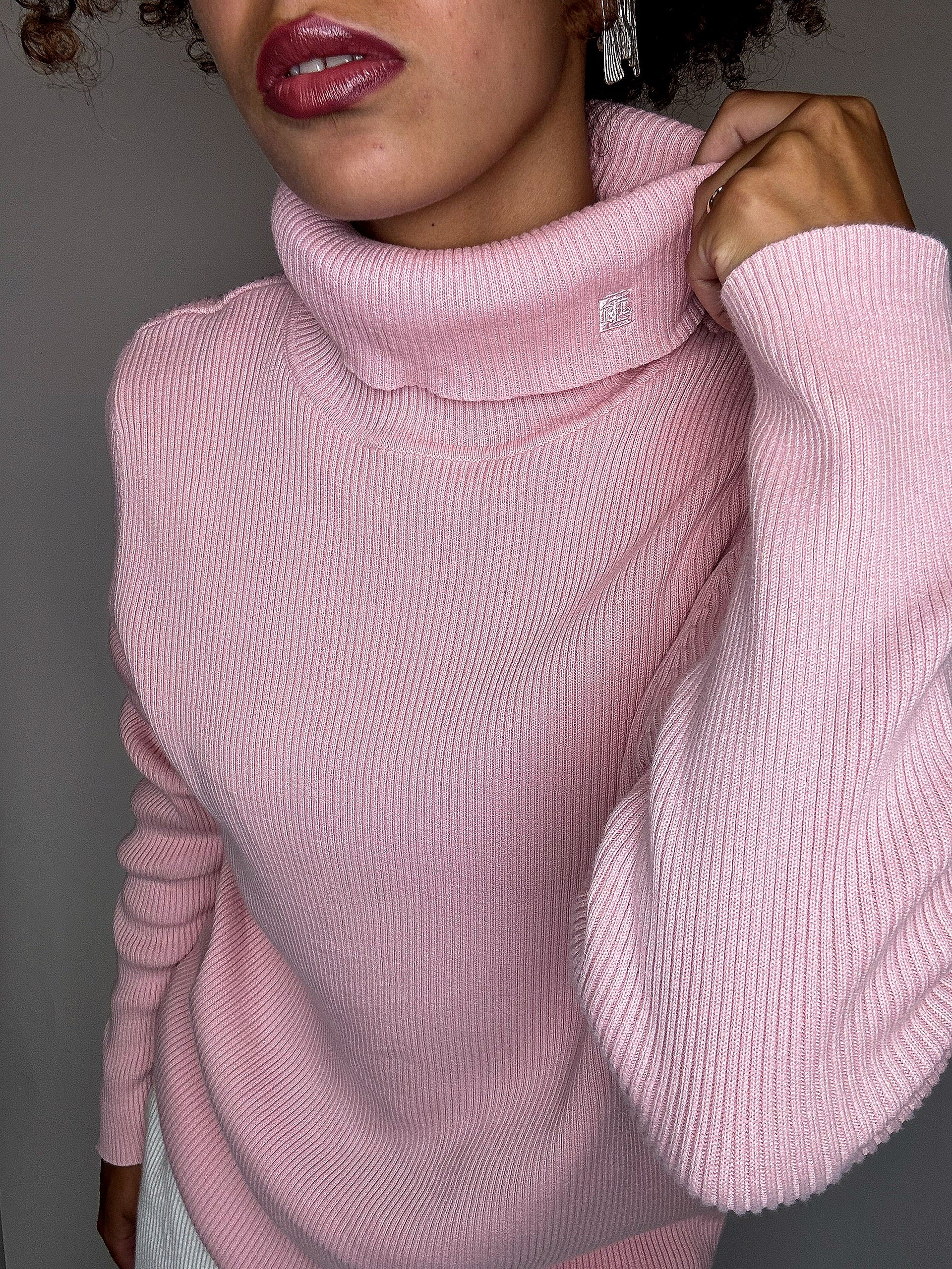 Pull à col roulé rose RALPH LAUREN XL vintage