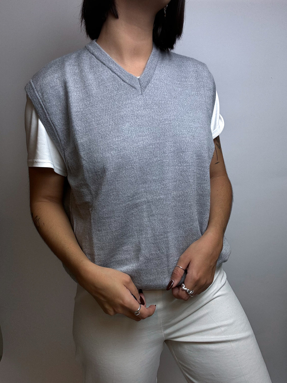 Gilet gris en laine Vintage S