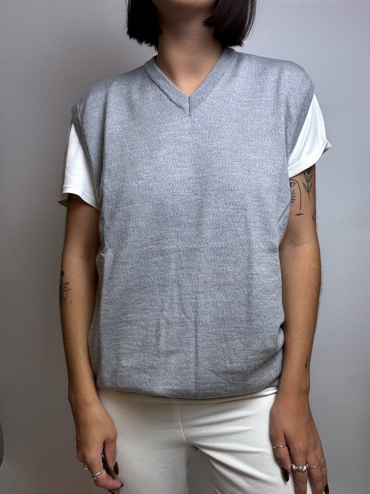 Gilet gris en laine Vintage S