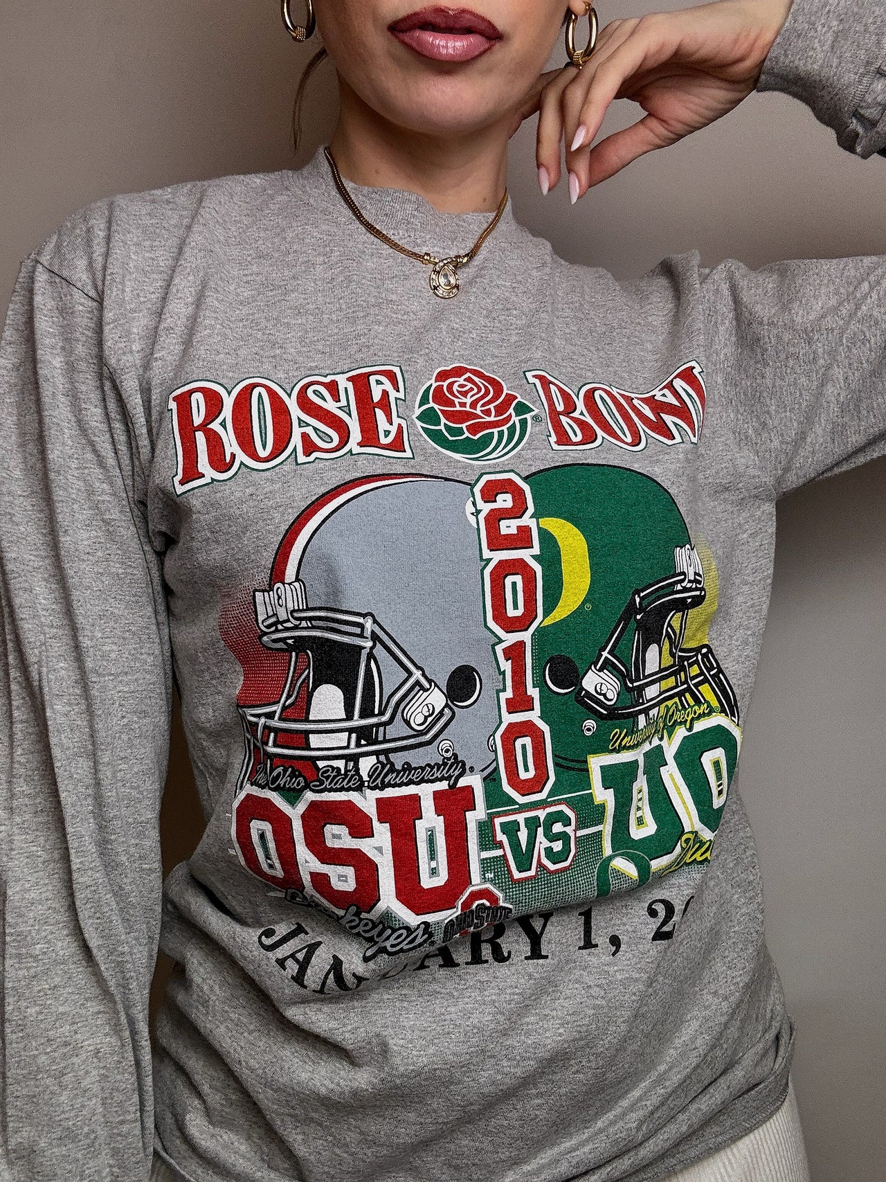 CHAMPION x ROSE BOWL M Vintage-Langarm-T-Shirt in Grau