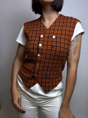 Orange Checked Vest Vintage S 