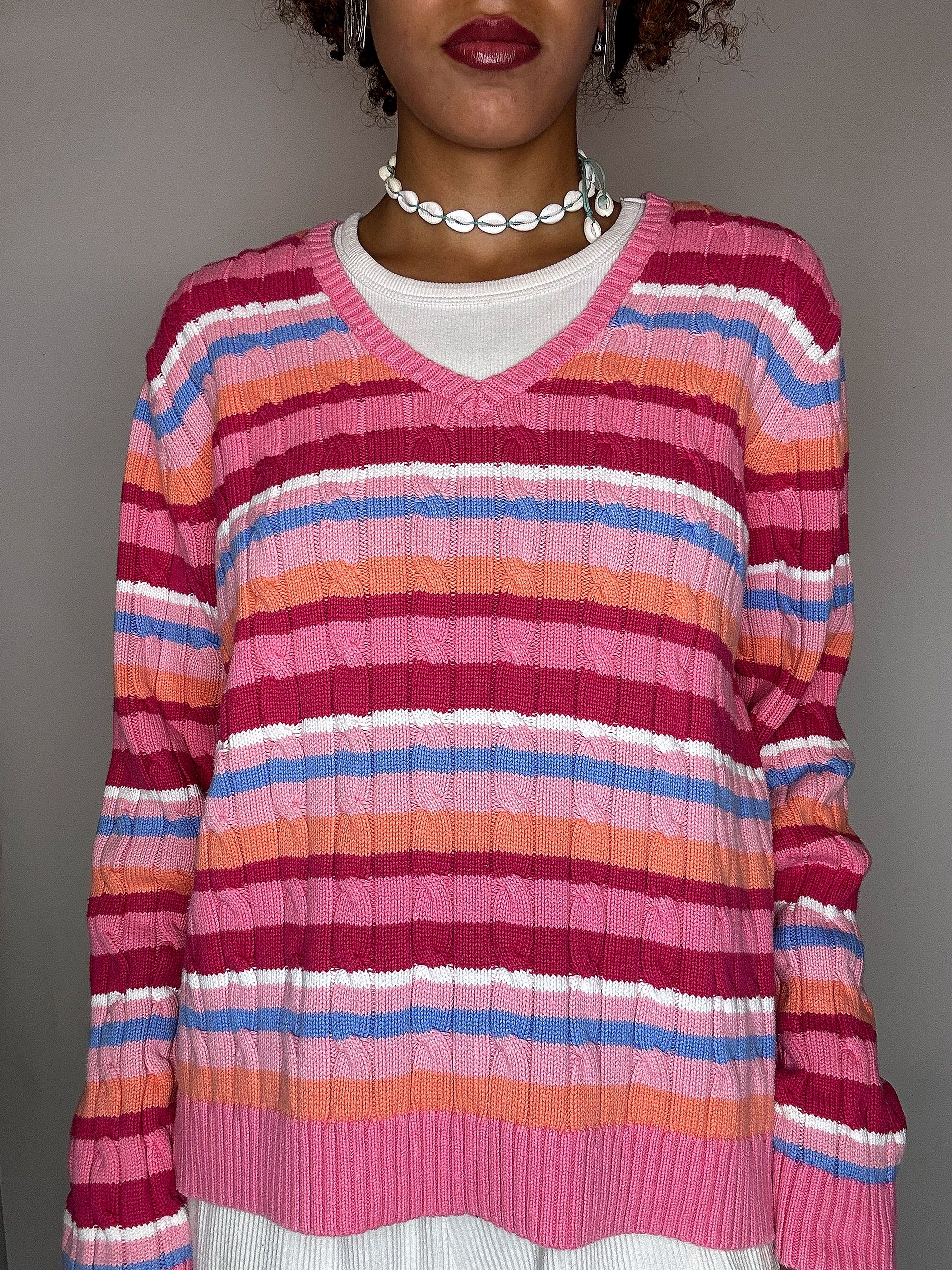 Pull col V rayé CHAPS BY RALPH LAUREN XL vintage