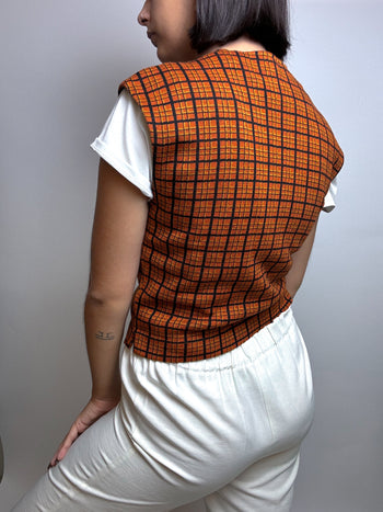 Orange Checked Vest Vintage S 