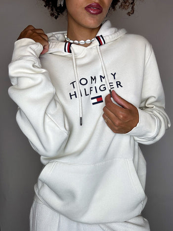 Sweat à capuche crème TOMMY HULFIGER L vintage