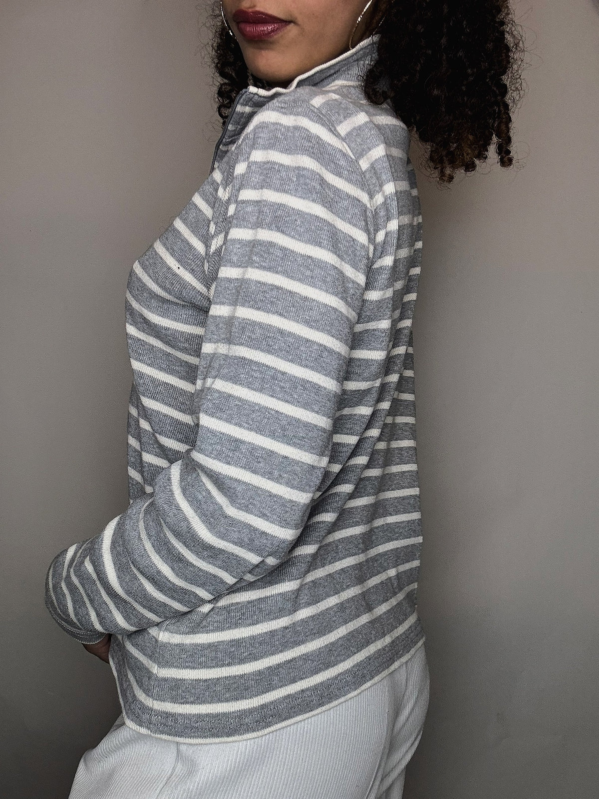 Vintage L.L.Bean M Gray Striped Zip Pullover