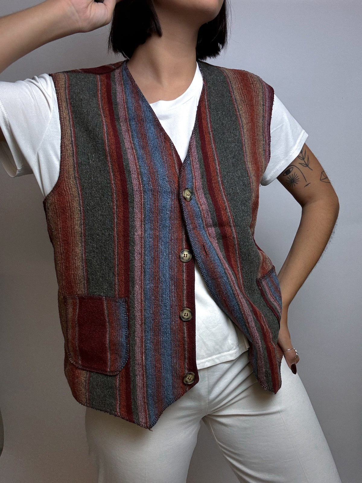 Gilet en laine à boutons Vintage S/M