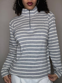 Vintage L.L.Bean M Gray Striped Zip Pullover